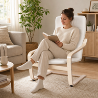 Fauteuil de loisirs moderne en bois courbé, fauteuil en bois massif, tissu en coton de haute qualité, fauteuil relaxant pas cher pour le bureau, le salon