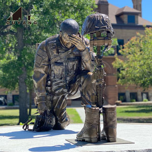 QUYANG - Escultura de Monumento Conmemorativo de Combatientes al Aire Libre, Tamaño Real, de Metal, Estatua de Guerrero Arrodillado de Bronce - Product Image 2