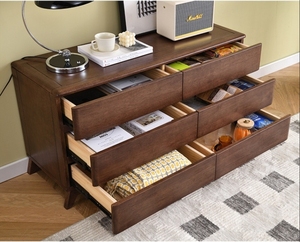 Solid Wood <b>Black</b> Walnut Color Bedroom Organizer Modern 6 Drawer Dresser Storage Living Room Side Cabinet - Product Image 2