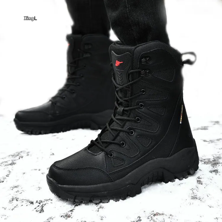Daily Outdoor Walking Style Warm Casual Calf Snow Boots Waterproof Non-slip Boots for Women Leather Winter Shoes for Men Lace-up