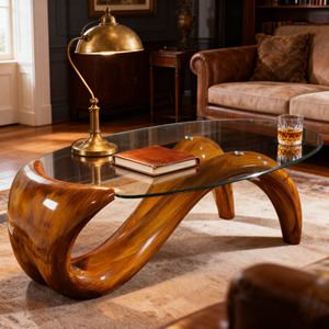 <span class=keywords><strong>Table</strong></span> basse ovale en fibre de verre de forme sirène moderne avec plateau en verre, design créatif pour salon, hôtel, patio - Product Image 5