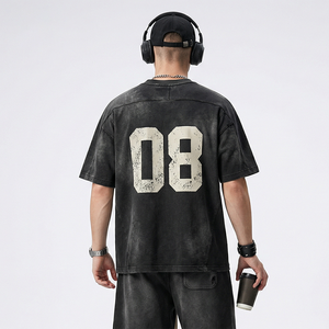 Camiseta <span class=keywords><strong>de</strong></span> Algodón Grueso Vintage con Estampado Gráfico por Sublimación y Logotipo Personalizado, Talla Grande, Estilo Desgastado, Lavado Ácido, para Hombre - Product Image 4