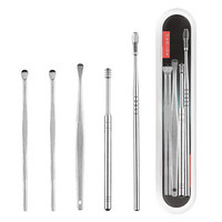 Kit professionnel de 6 cure-oreilles en acier inoxydable durable, écologique, pratique et portable, avec outil de retrait de cérumen à ressort spiralé