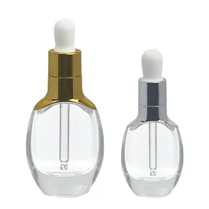 Oval Round Shape Heavy Bottom 50ml 30ml serum bottles essential oil Packaging glass bottle dropper with Pipette white Cap