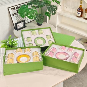 Colorful Geometric Ceramic Coffee Cup And Saucer <b>Set</b> 6 Pieces Bone China Espresso Cups For Home Kitchen And Afternoon Tea - Product Image 2