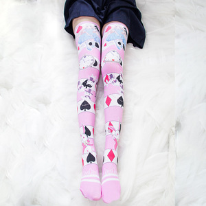 Người phụ nữ sinh viên cô gái Alice Giấc Mơ phim hoạt hình đầu gối Cao vớ màu hồng màu xanh thăng hoa vớ - Product Image 6