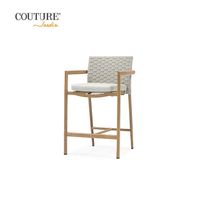 Tabouret de bar contemporain en aluminium avec corde, résistant à l'eau, pour terrasse extérieure, salle à manger, hôtel, cour, villa