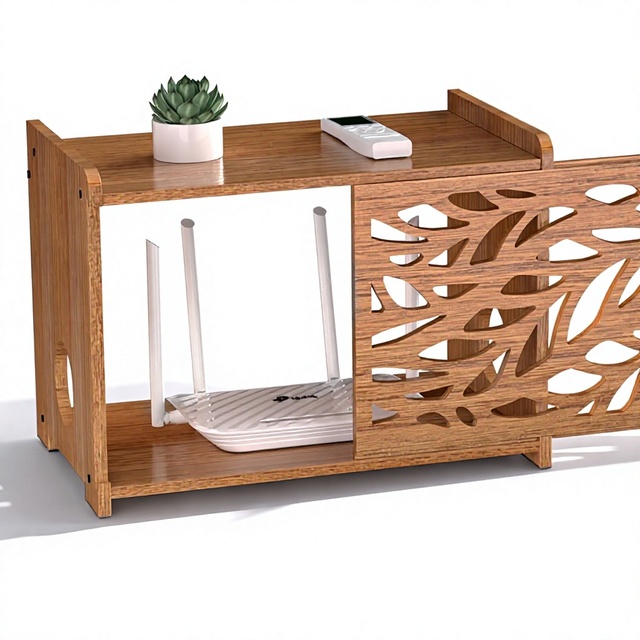 Rustic Cube Router Hider Storage Cabinet Durable Wood-Decorative WiFi Router Ventilation Cable Management Box 9.84" Tall