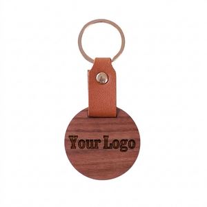 Porte-clés en bois personnalisé, forme ronde, gravure laser, logo, nom, porte-clés en bois naturel, étiquette en bois pour promotion d'entreprise - Product Image 1