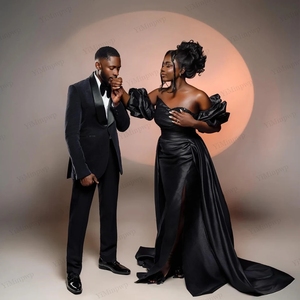 Robes de soirée Aso Ebi, <span class=keywords><strong>robe</strong></span> de soirée noire sirène fendue, <span class=keywords><strong>robe</strong></span> de fête luxueuse avec traîne, cristaux perlés, robes de cérémonie personnalisées - Product Image 2