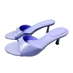 Stokta H158-758 ZA sandalet 2024 OEM kadınlar beyaz yüksek topuk terlik zarif deri burnu açık moda bayan elbise topuklu kayma