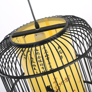 Lámpara de Techo Estilo Jaula de Pájaro, D350 H500, Luz LED Negra, Estilo Chino Moderno, Iluminación para Hoteles y Restaurantes, Lámpara Decorativa de Una Sola Cabeza - Product Image 5