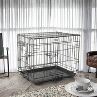 Cage pliable en métal pour animaux de compagnie, cage pour chien, niche pour chat, carrée, respirante, pour usage intérieur, avec bouton-pression, plateau en plastique, transporteur pour animaux