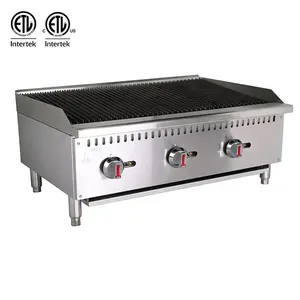 ETL认证餐饮设备不锈钢48英寸燃气台面辐射/熔岩岩烧烤炉餐厅烧烤