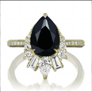 Classic Pear Cut Lab Sapphire Engagement <b>Ring</b> With Diamond Accents 18K Gold Prong Setting For Women - Product Image 3