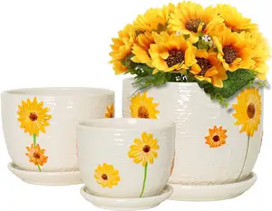 Newpower Handmade painting sunflower design flower pot plants with sauce for home and garden Nordic Creative decorative flower