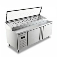 Table de préparation à pizza professionnelle en acier inoxydable, refroidissement direct, comptoir réfrigéré commercial simple/double température pour salades, numérique