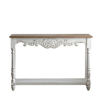 Console vintage française en bois sculpté vieilli, table d'entrée rustique à 2 niveaux, table d'appoint décorative, long bureau console pour la maison