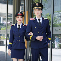 Uniforme d'aviation personnalisé pour femmes et hommes, design de mode, bleu, Malaisie, Singapour, personnel, hôtesse de l'air, pilote, capitaine, vente en gros