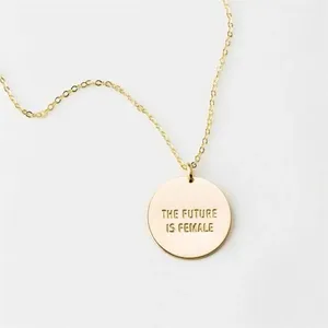 Trendy Gold Girl Power Personalized The Future is Female Necklace Round Coin Pendant Custom Stainless Steel Necklace For Women