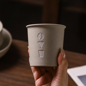 Custom Engraved logo Paper Cup Shape Ceramic Coffee Cup Vintage Ceramic Mug Without Handle - Product Image 6