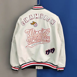 Jaket gaya Preppy pria kustom jaket gaya Baseball Musim Dingin hangat Logo kain bergaya - Product Image 3