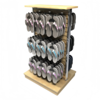 Présentoir polyvalent en bois et métal Ray Custom Eco-Friendly pour tongs, sandales et pantoufles, idéal pour les magasins de détail et les boutiques de plage