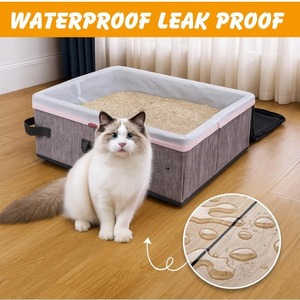 Portable Waterproof Foldable Travel <b>Cat</b> <b>Litter</b> Box - Fabric Carrier <b>Litter</b> Bin - Product Image 2