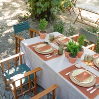Sets de table en lin écologiques faits à la main à bords festonnés, couleur terre cuite, carrés, lavables, pour extérieur, style ferme, dîner de Thanksgiving, maison