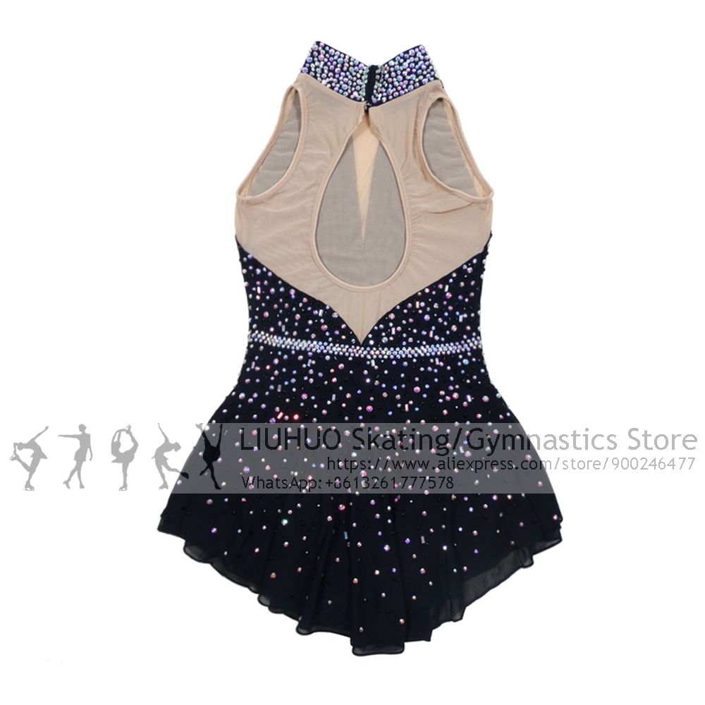 JRUIA Robe Patinage Artistique Manches Courtes Fille - Justaucorps Gymnastique Avec Strass Fait Main