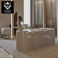 Ensemble de coiffeuse moderne de luxe avec miroir sur pied et chaise, bureau de maquillage personnalisé, cadre doré, mobilier de chambre d'hôtel, directement de l'usine