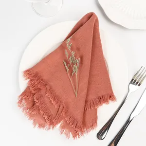 Tovagliolo in Cotone con Bordo <span class=keywords><strong>Grezzo</strong></span> e Nappe, Fatto a Mano, in Garza con Frange per Decorazioni Tavola Matrimonio - Product Image 2