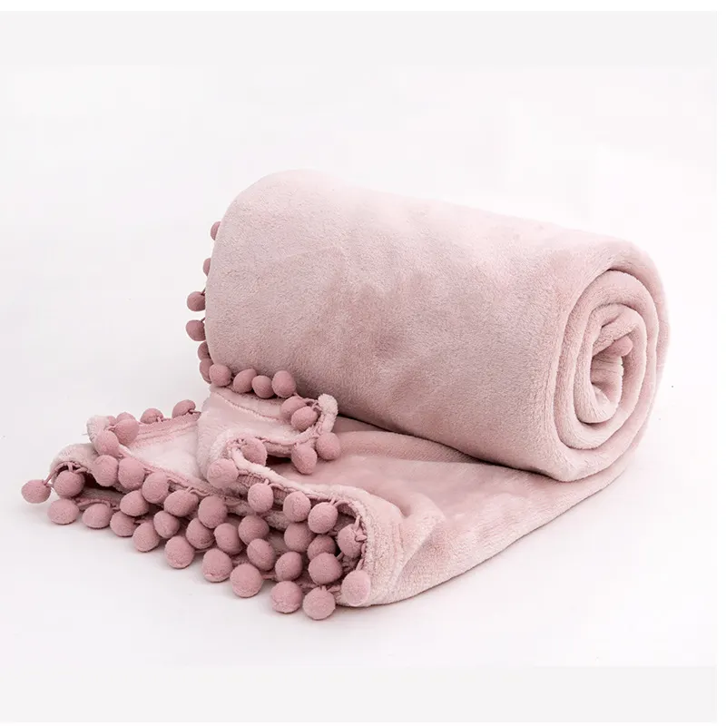 Coperta in pile di flanella rosa/gialla/blu reale coperta morbida e spessa con coperta in pile con nappe a sfera