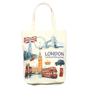 London Souvenir Beach Tote Bags con logotipo impreso personalizado College Zipper Cotton Canvas Tote Bag - Product Image 4