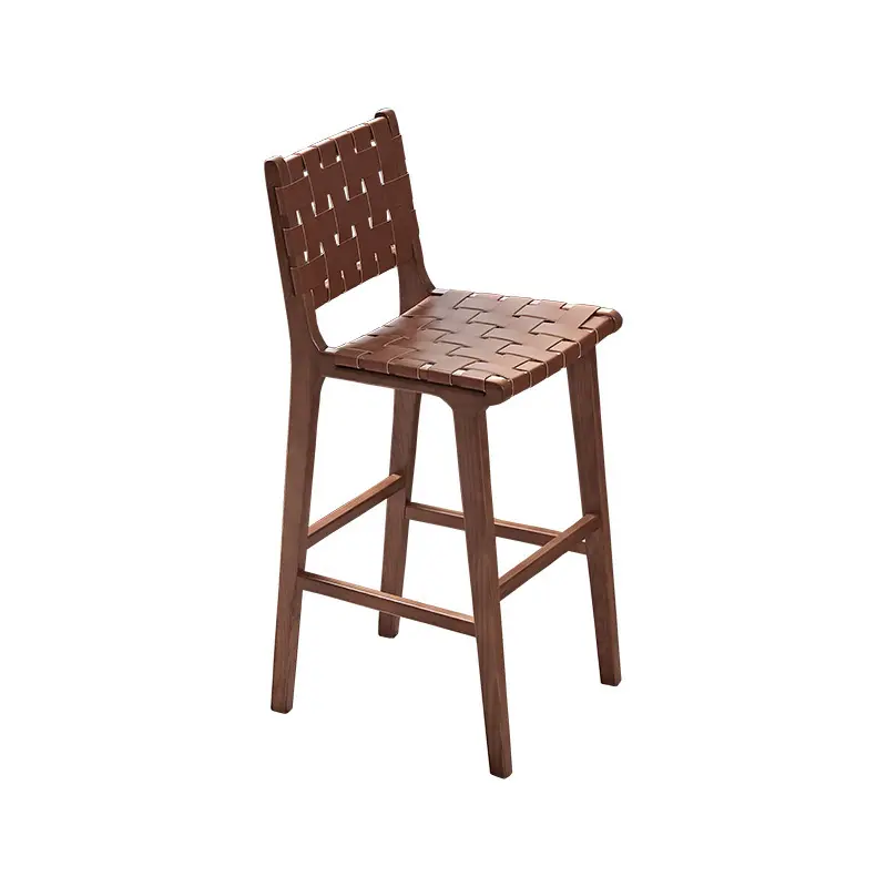 Moderner echter Rattan-Eichen-Hohohocker Outdoor handgefertigter Barhocker-Stuhl einzigartiger Holz Bartresen-Stuhl für Küche Esszimmermöbel