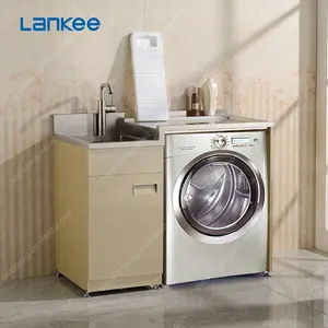 Laundry Tub with Cabinet Simple Floor Standing Stainless Steel Single Hole Modern Rectangular Hotel E6556 R/L 2 Years LANKEE