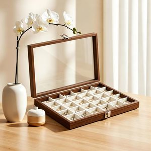 Boîte de rangement et de présentation rectangulaire en bois de noyer foncé pour bijoux, avec doublure en velours, pour bagues, colliers, bracelets, pendentifs, boucles d'oreilles - Product Image 6