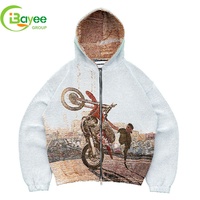 Sweat à capuche zippé de haute qualité, épais, style vintage, en tapisserie tissée, avec impression graphique personnalisée, unisexe