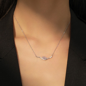 Collier pendentif feuille de blé en argent sterling S925 avec zircon rose taille ronde, version cuivre personnalisable, un cadeau pour femme - Product Image 6