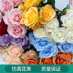 Bouquet de roses artificielles 9 têtes, style européen, fleurs en soie plastique réalistes pour décorations de mariage et d'hôtel - Product Image 3