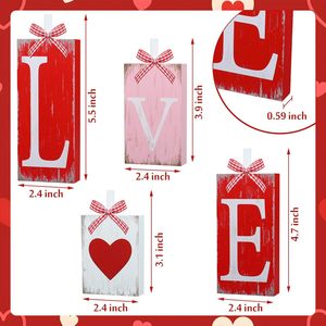 Set de Bloques de Madera con Diseño de Corazón Rojo y Rosa para el Día de San Valentín, Decoración para Interiores, Adorno de Escritorio, Manualidades de MDF, Regalo - Product Image 2