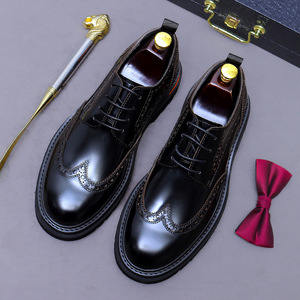 Chaussures derby à lacets pour hommes en cuir véritable lisse, style business décontracté, avec semelle épaisse en cuir de boeuf, chaussures pour hommes - Product Image 4