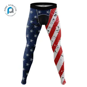 Leggings collants de sport par Sublimation, imprimées, élément de fitness pour hommes, couleur drapeau américain pur, vente en gros