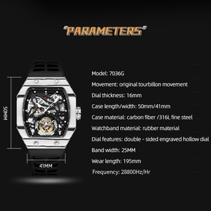 Orologio Meccanico di Lusso da Uomo 7036G, Tourbillon Volante Tonneau, Analogico, Acciaio Inossidabile, Cristallo Zaffiro, Resistente all'Acqua, 2025 <span class=keywords><strong>SEIKO</strong></span> - Product Image 6