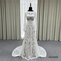 Plage ivoire romantique longue queue mince dos nu dentelle appliques robe de mariée Boho bohème robe de mariée avec manches de rêve