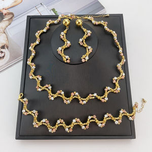 Conjuntos de Joyería de Oro de Dubái, Collar Africano para Novia, Pendientes, Anillo, Pulsera, Conjunto de Joyería de Boda para Mujer de Arabia Saudita, FHK21372 - Product Image 1