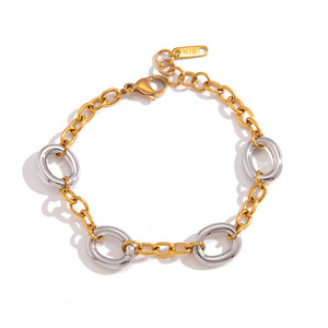 Pulsera de Cadena O de Dos Tonos, Oro de 18K y Acero Inoxidable, 17.52 cm, Diseño Geométrico para Uso Diario de Mujer - Product Image 5
