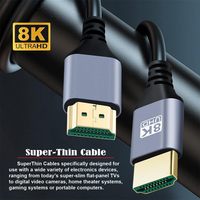 Haute vitesse pour HDMI 2.1 câble Coaxial Ultra-mince 8K 60Hz 3M PVC Hyper Super Flexible cordon mince pour ordinateur HDTV 4K haute définition