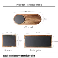 Vente en gros, plateau de service ovale de luxe en acacia, vaisselle de restaurant moderne, assiette en acacia et ardoise pour steak, vaisselle à la mode