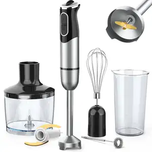 Frullatore a immersione 3 in 1, potente frullatore portatile a 2 velocità con lame in acciaio inossidabile, tritatutto, becher, frusta